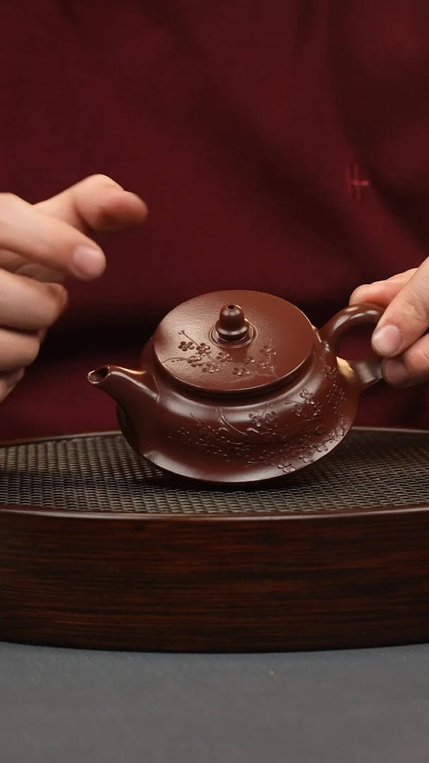 【闪购商品】紫砂茶壶紫朱泥堆绘梅花一帆风顺