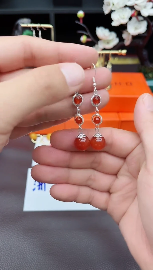 玛瑙/玉髓耳饰银S925镶嵌903000