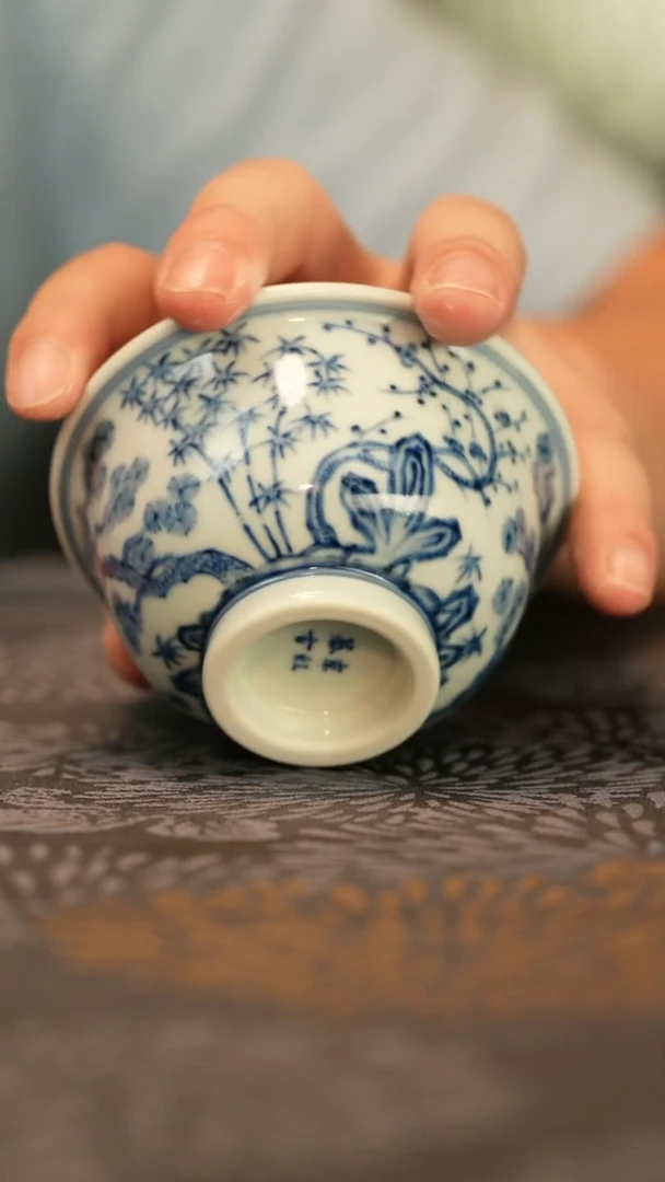 垂虹慕古青花松竹梅压手杯