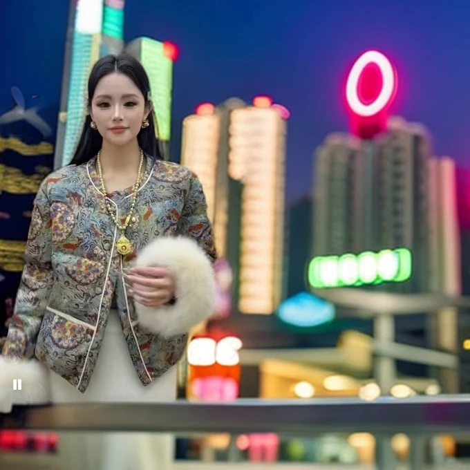 越越女装狐狸毛白鸭绒拼接长袖可拆卸民族风宽松型女装唐短款外套