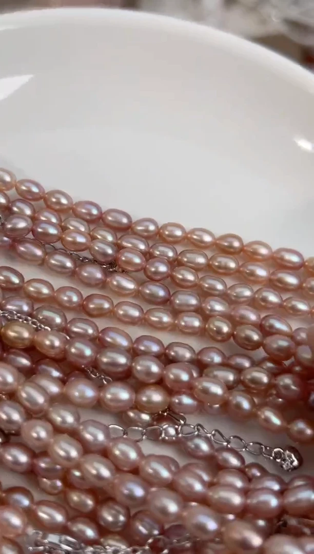 未镶嵌53淡水珍珠强光*珍珠项链粉色4/5mm