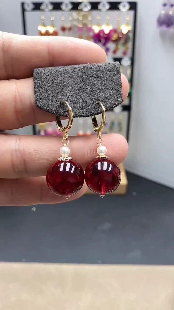 【闪购商品】血珀耳饰银S925镀金镶嵌尺寸16mm耳扣Z7