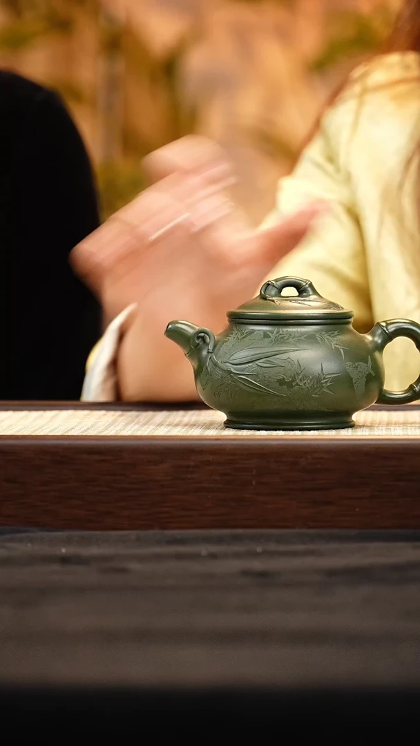 茶壶紫砂HH竹节潘壶套组 绿泥230cc