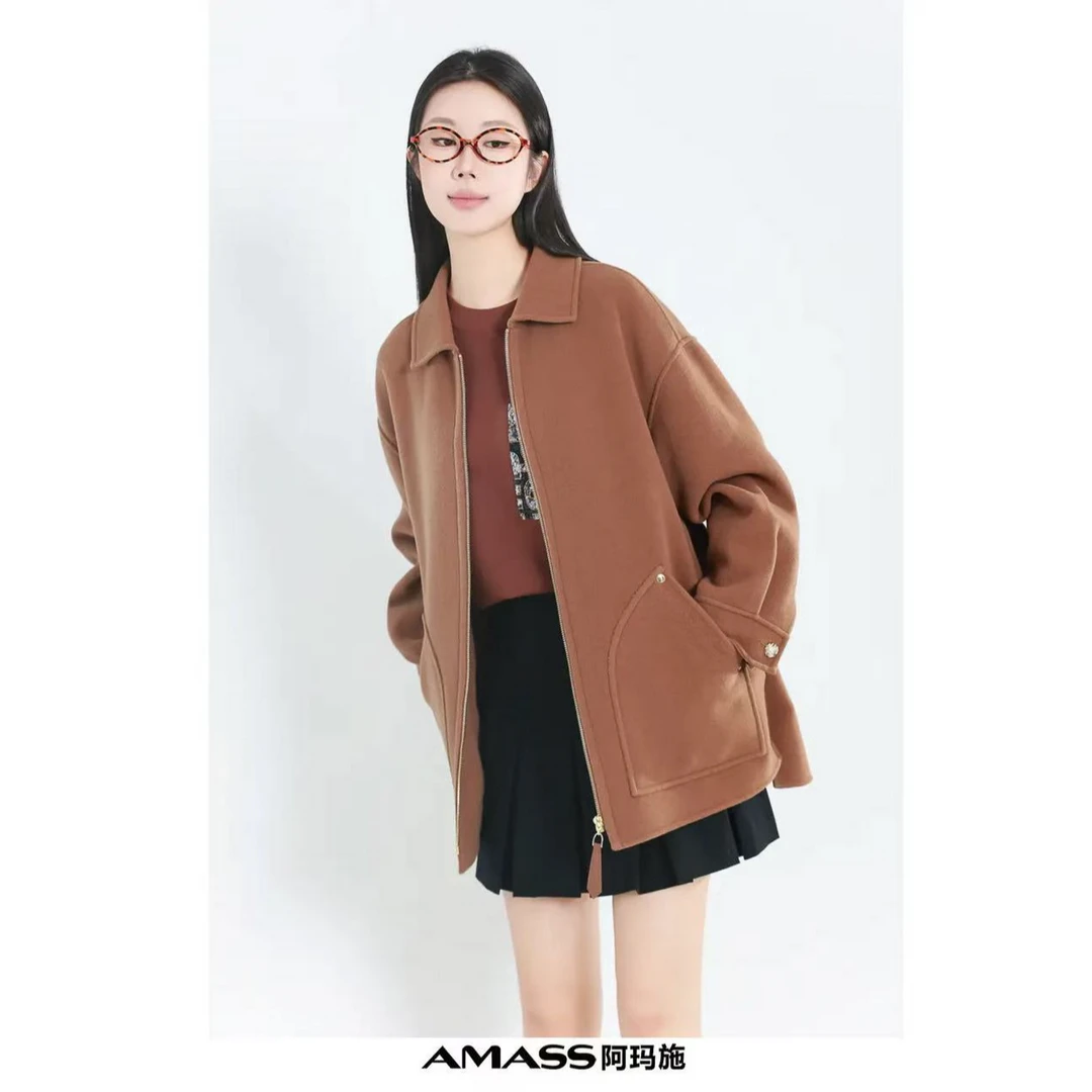 AMASS/阿玛施针织领呢大衣毛呢百搭时尚毛呢外套休闲5400857