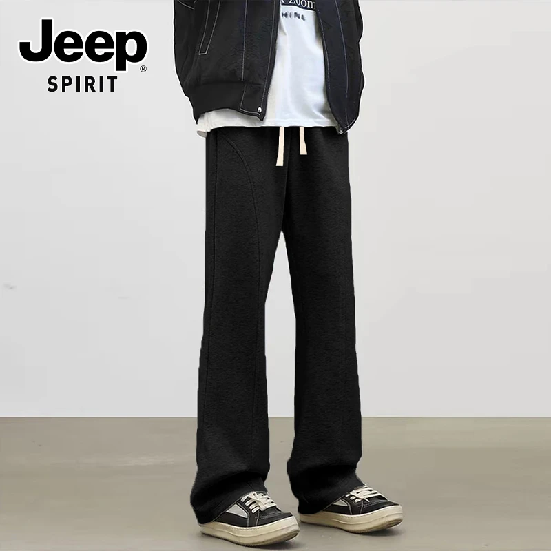 JEEPSPIRIT吉普黑色斜切弯刀卫裤男款秋季重磅直筒cleanfit休闲裤
