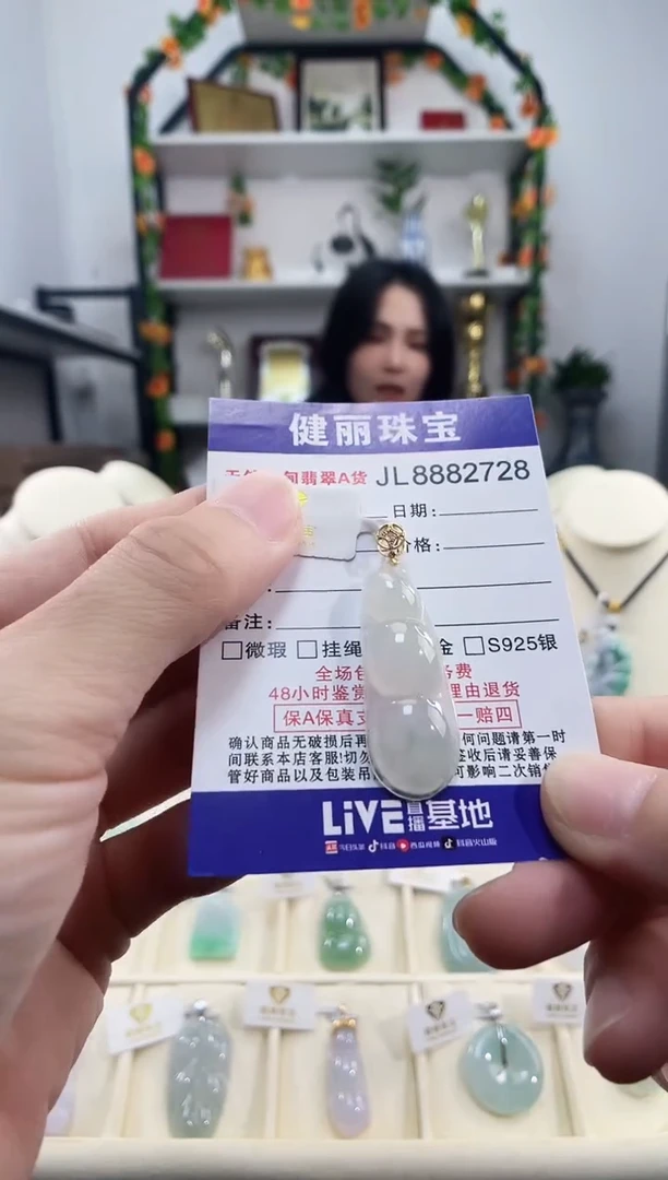 颈饰18K金镶嵌翡翠天然缅甸翡翠 富贵豆(一物一证)+银链