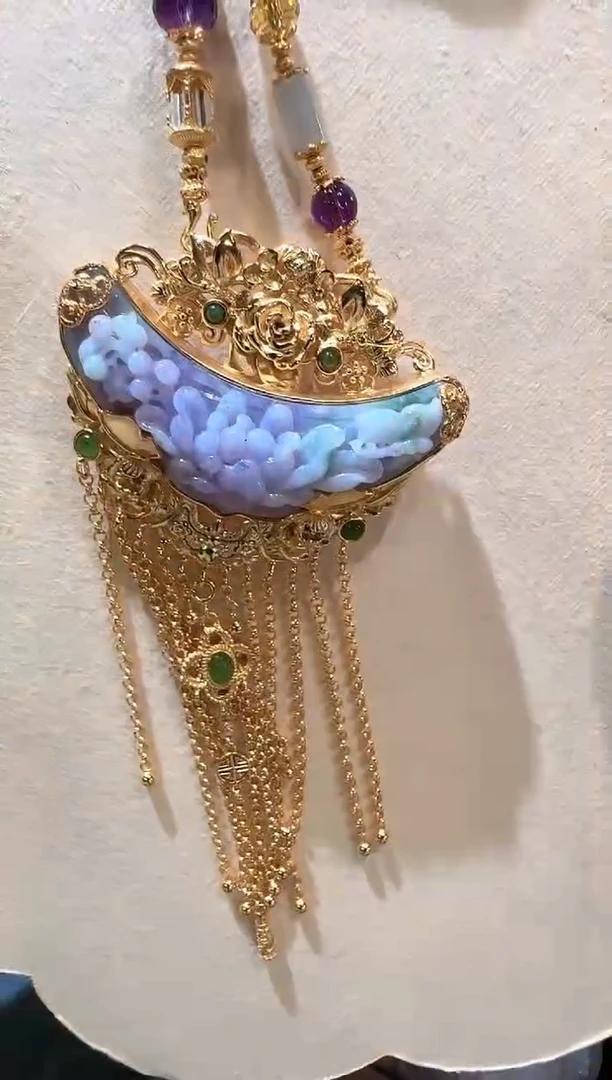 【闪购商品】翡翠颈饰银S925镀金镶嵌国风