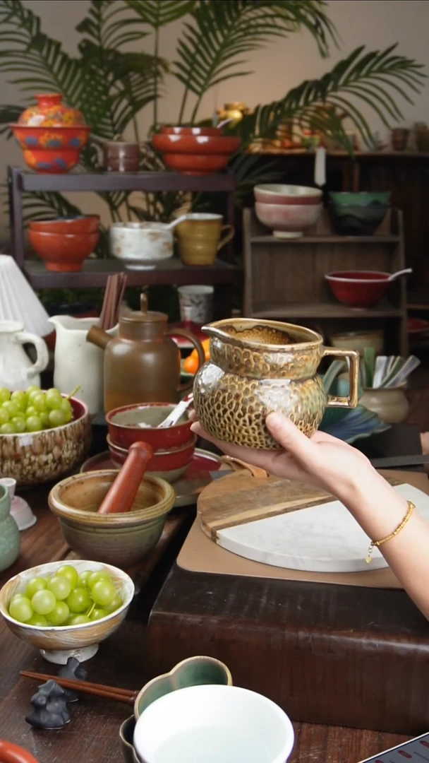 碗景德镇手工高温餐具纹路奶壶