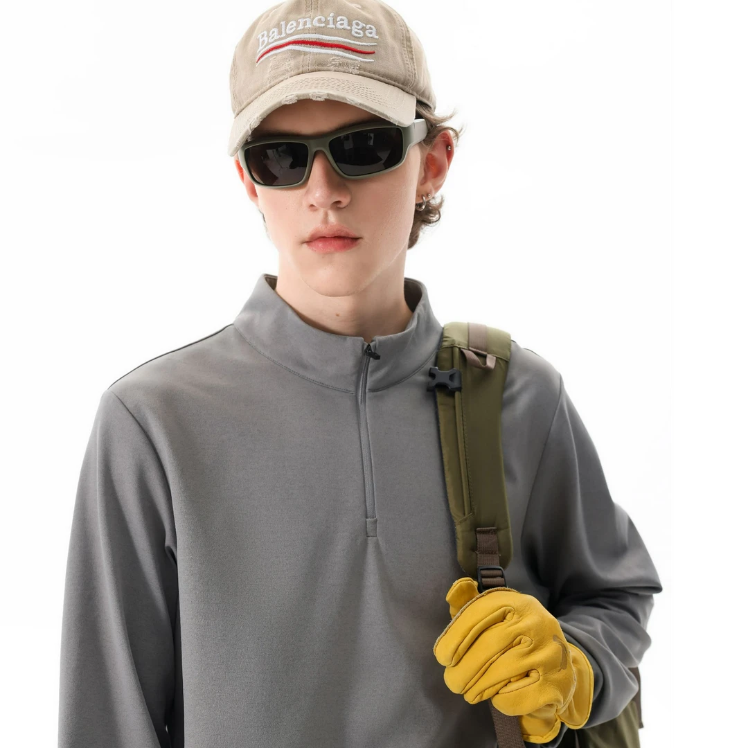 男半长T恤半开胸拉链户外休闲适身款立领