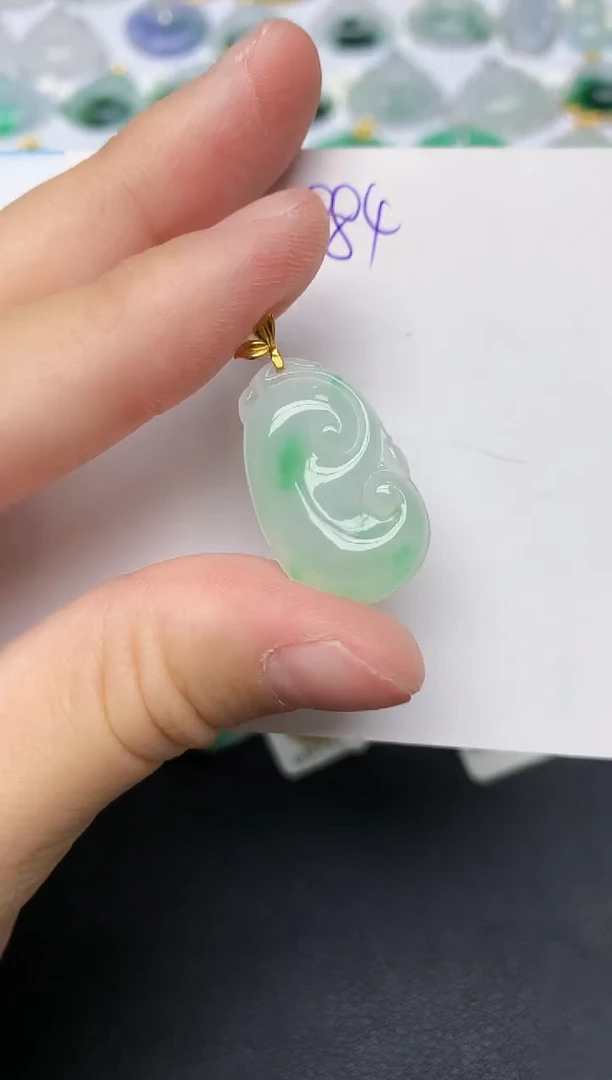 颈饰18K金镶嵌翡翠天然缅甸A货翡翠百元以上9元证书费自理