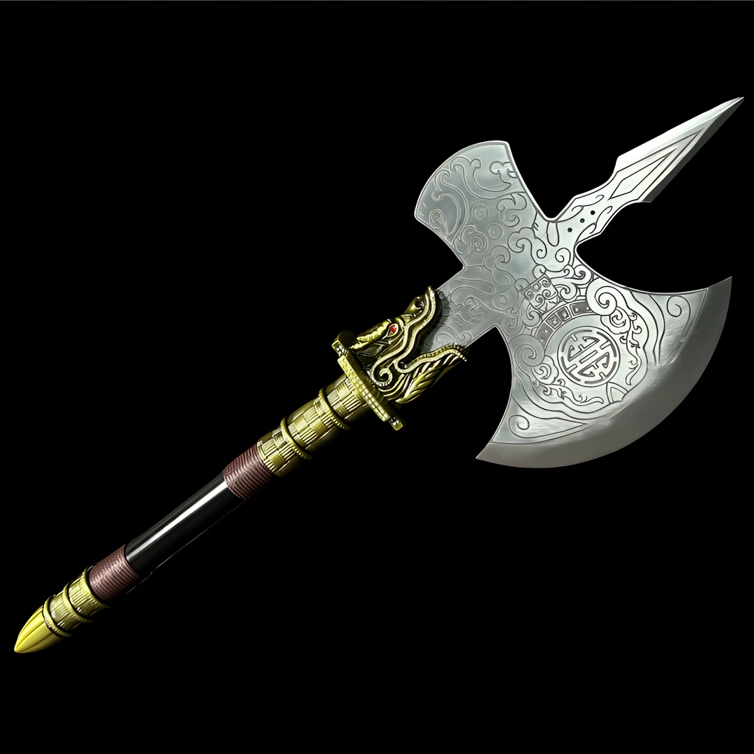 【1】【龍魂战斧】优质锌合金闪钻镶边装饰柄钢材质高锰钢刀身不开刃