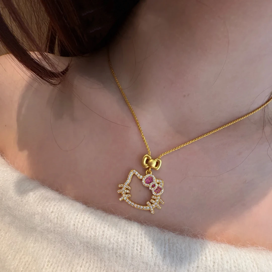 铜合金项链 爆款Kitty猫镶钻项链 少女心闺蜜锁骨链