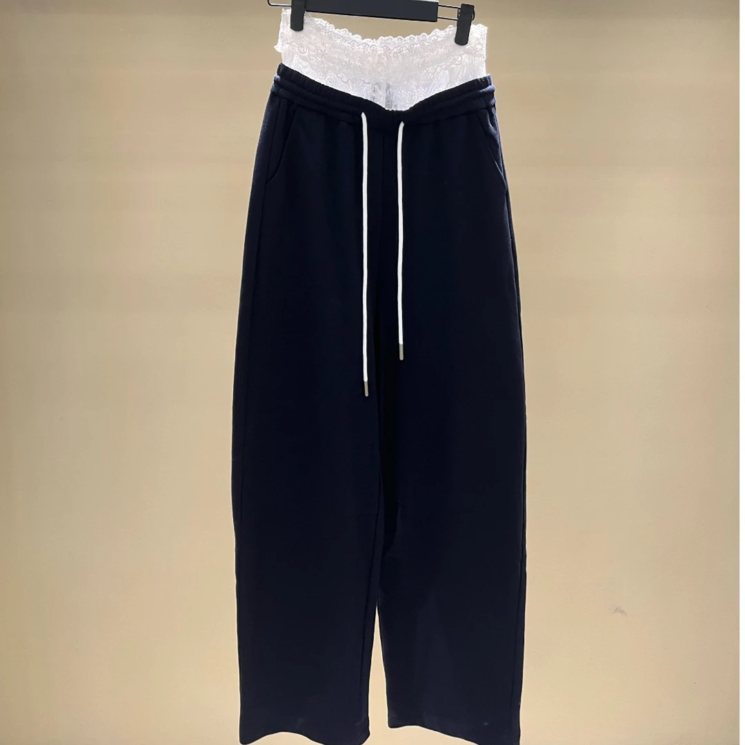 【李老板专属】2025秋冬季新款蕾丝边简约休闲情侣款卫裤长裤K25001