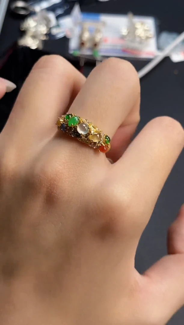 银S925镶嵌戒指翡翠 天然A货翡翠12