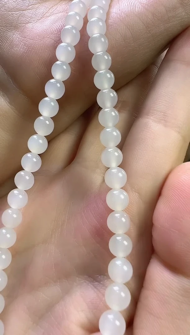 项链未镶嵌和田玉江**眠白玉6mm