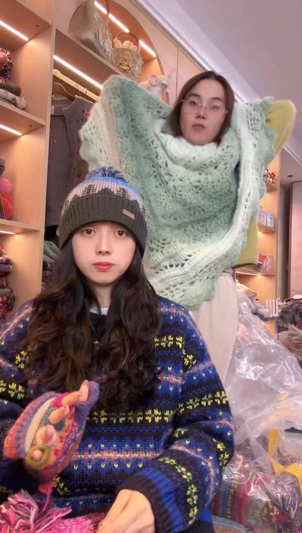 羊毛蓝灰色香色单球帽