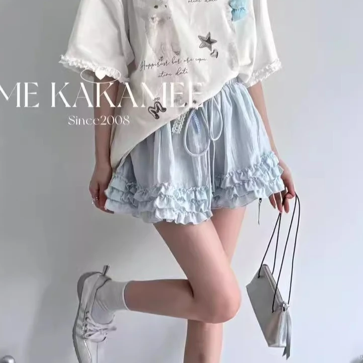 【钱呼呼】2025夏季清新百搭松紧腰浅蓝色小裙子 （有短裤里衬