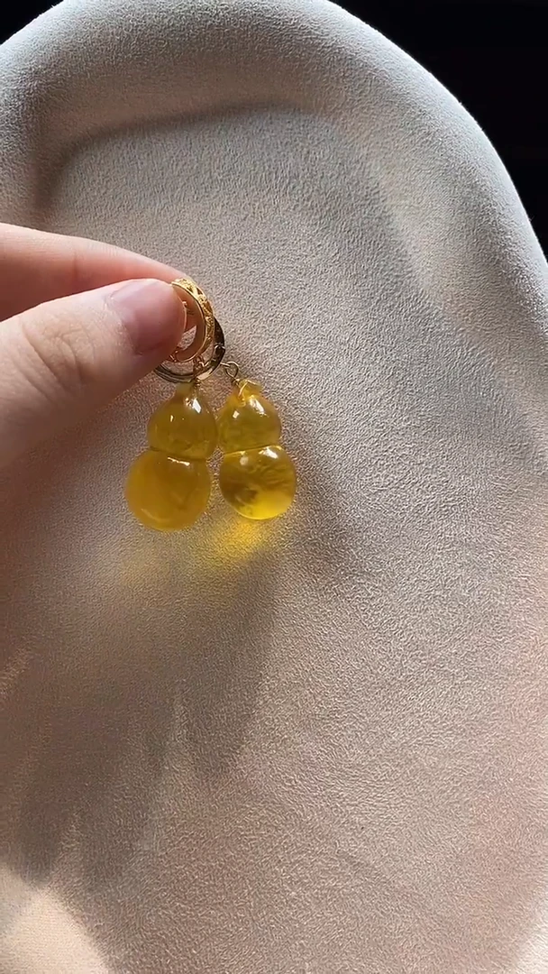 琥珀银S925镶嵌耳饰耳环