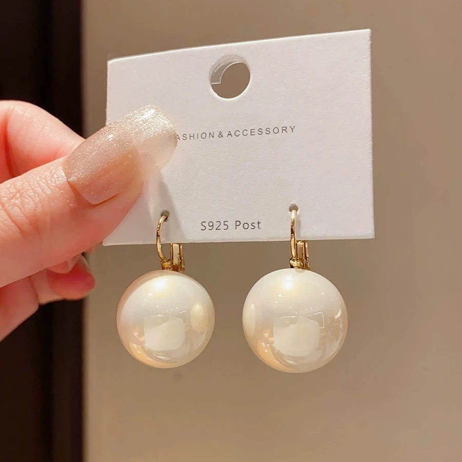 非金属仿珍珠耳饰 YANGYANG港风复古夸张珍珠耳扣式耳环小众耳饰