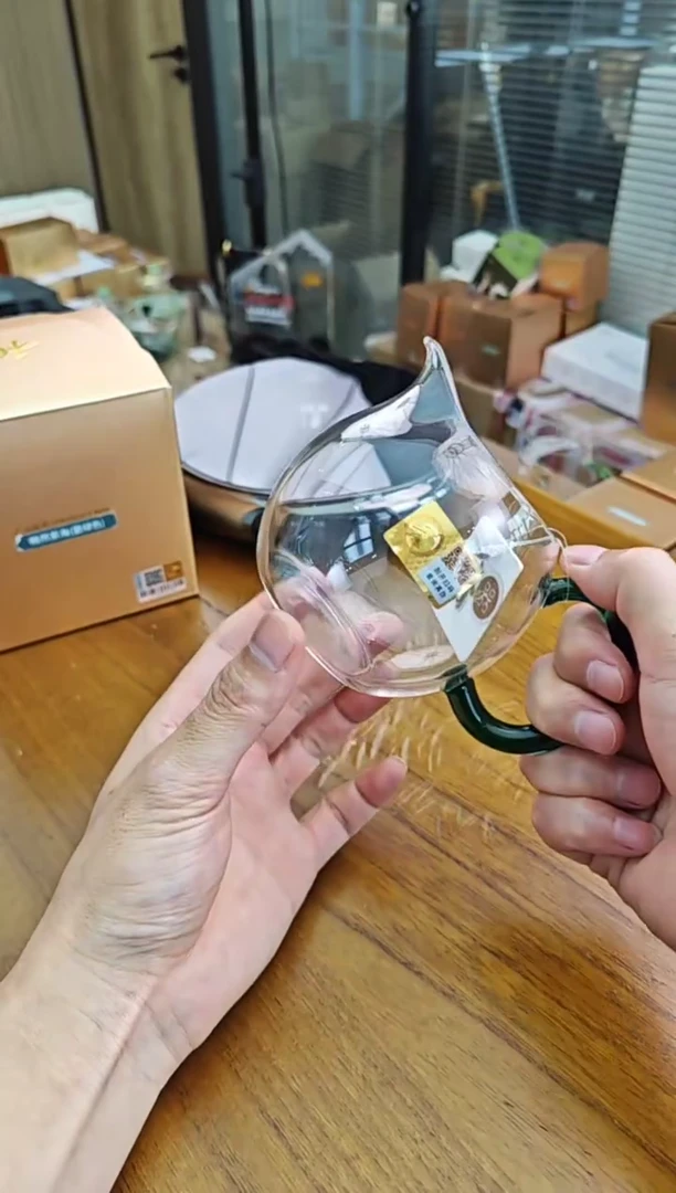 高硼硅玻璃手柄款禾器畅然茶海墨绿色金标