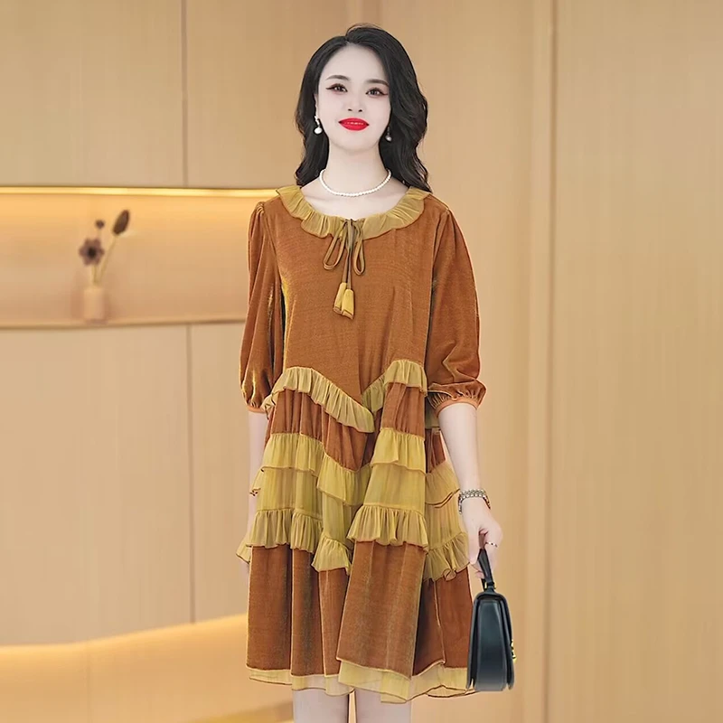 【连衣裙】秋季轻奢韩版修身女装复古减龄洋气长袖宽松连衣裙