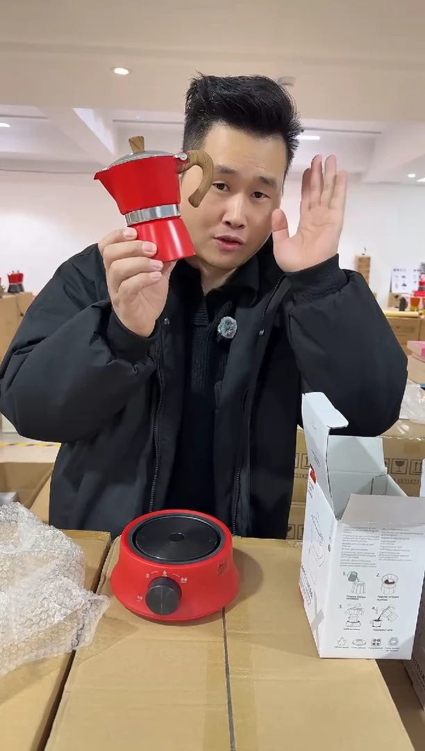 红色意式3杯份摩卡咖啡壶