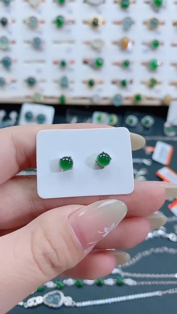 银S925镶嵌翡翠耳饰天然翡翠
