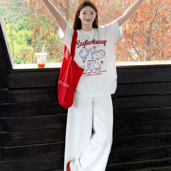 100%纯棉T恤女夏季新款宽松休闲chic学院风oversize可爱半袖上衣