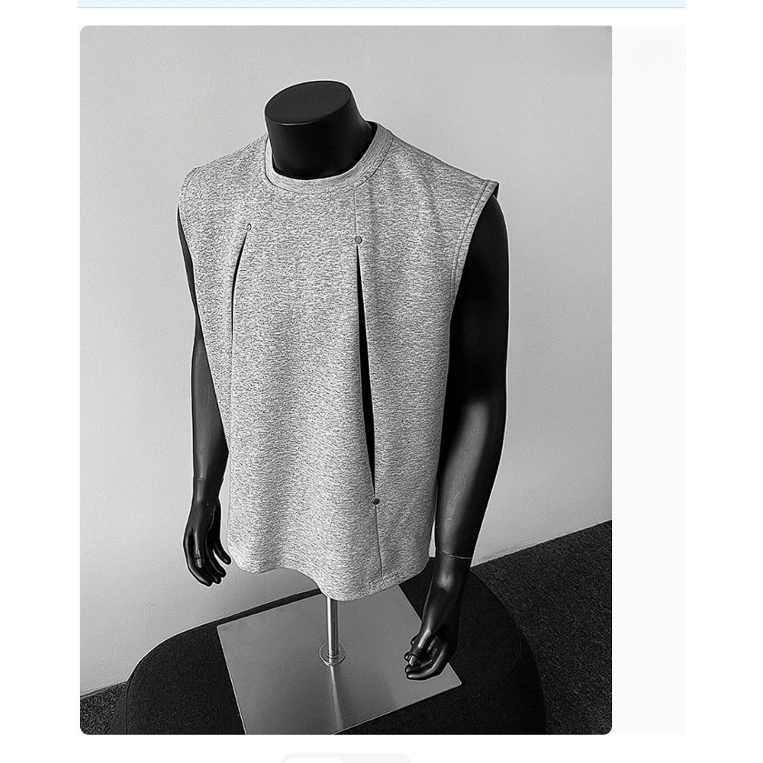 解构分割设计重磅无袖t恤背心男生夏季美式高街潮牌痞帅运动马甲