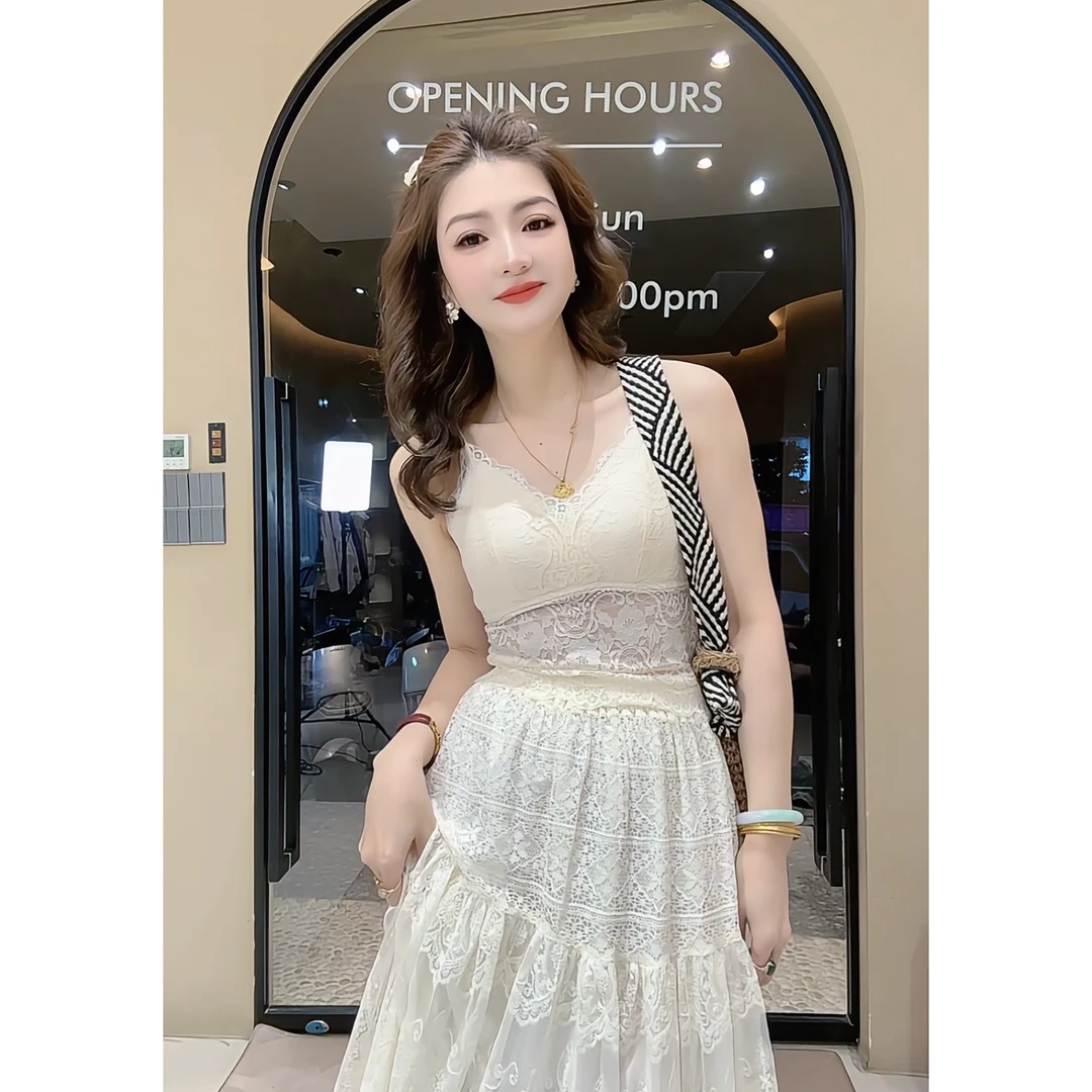 涵儿家 法式蕾丝后背交叉性感吊带背心-5520