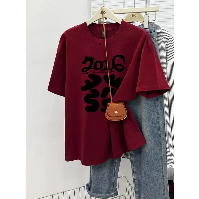 2026新款“发”字印花宽松大码情侣装纯棉短袖t恤女款爆款潮牌上衣