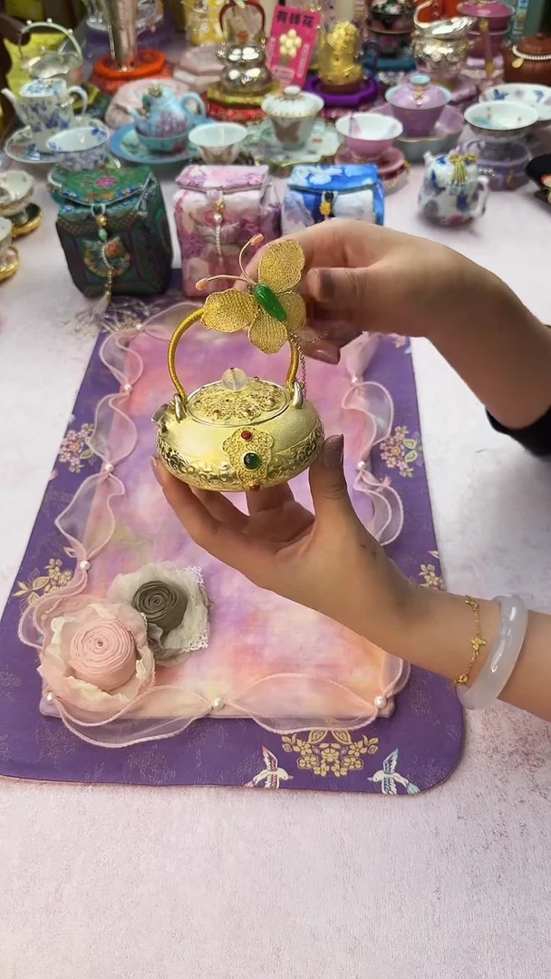 5呆坐 大唐花舞银壶 带编织