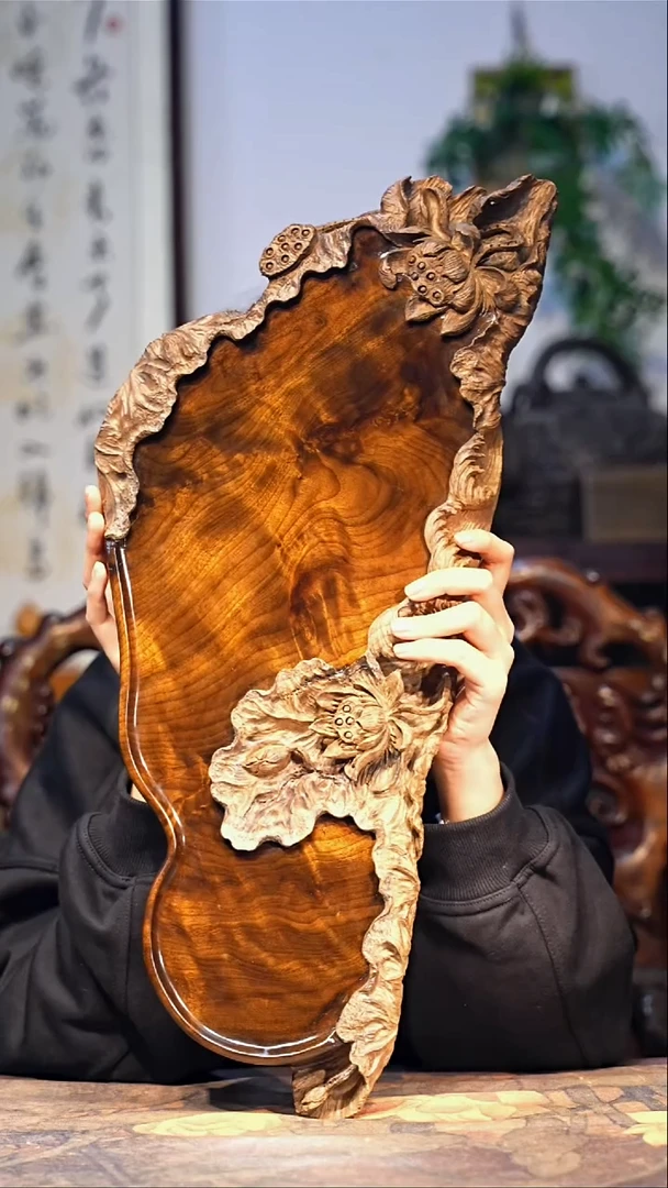 金丝楠【57】 精品重工雕刻一木整雕 纯干金丝楠茶盘