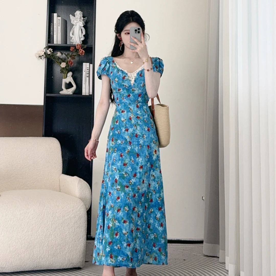 小八定制【微醺玫瑰】25夏新法式印花轻奢设计感连衣裙 00060 BXJ
