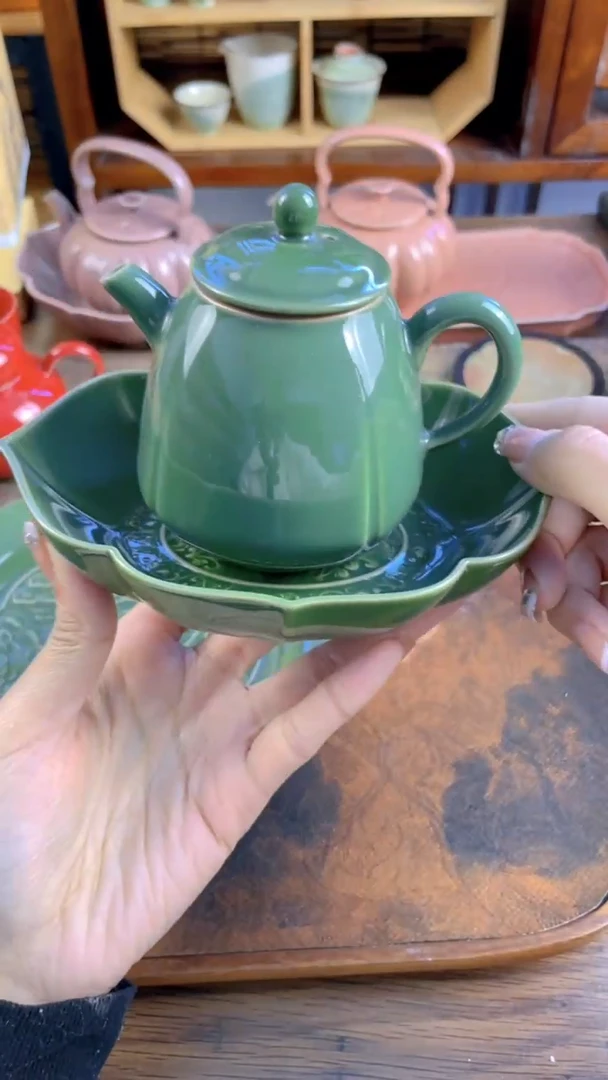 【闪购商品】郎窑绿方隅壶海棠茶船