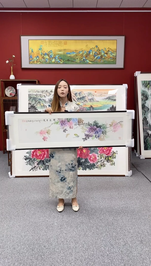 国画手绘 紫气东来 172*48
