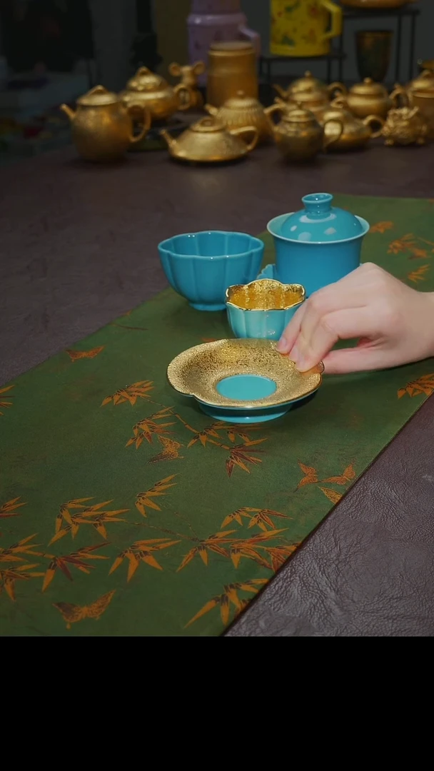 茶杯紫砂【宜景窑松石蓝鎏金系列】杯垫