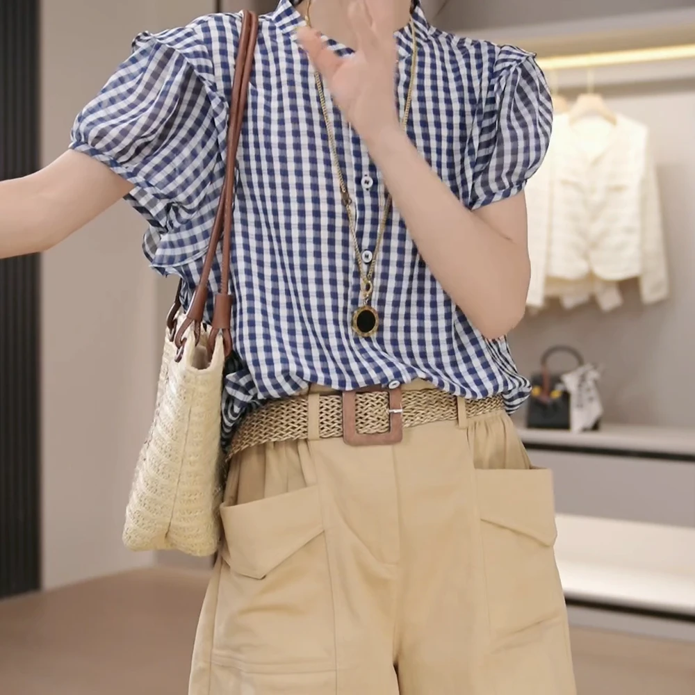 【经典格子】夏季新款上衣时尚洋气减龄显瘦格子衬衫女