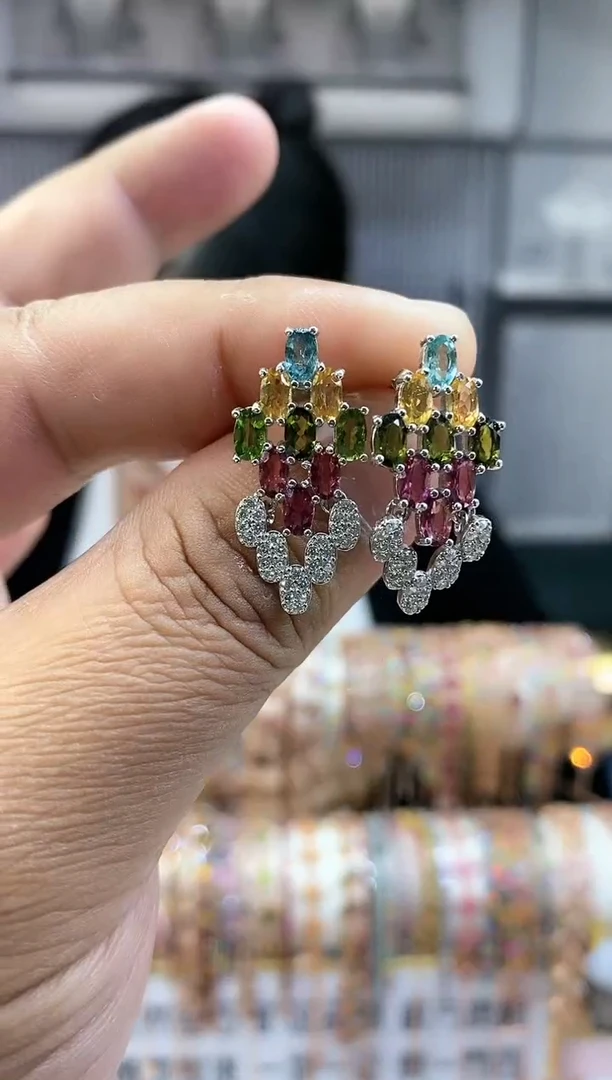 银S925镶嵌耳钉碧玺156515656566516