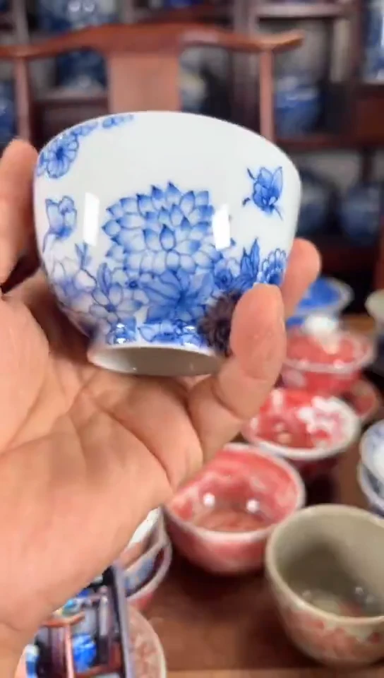柴窑青花花香蝶自来杯杯