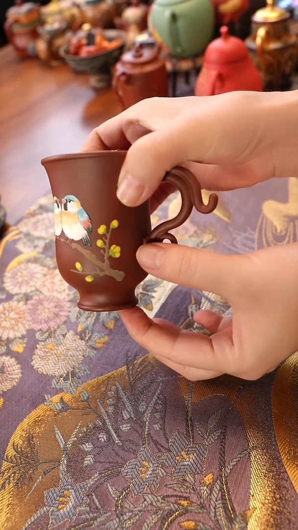 茶壶紫砂金乌把手杯