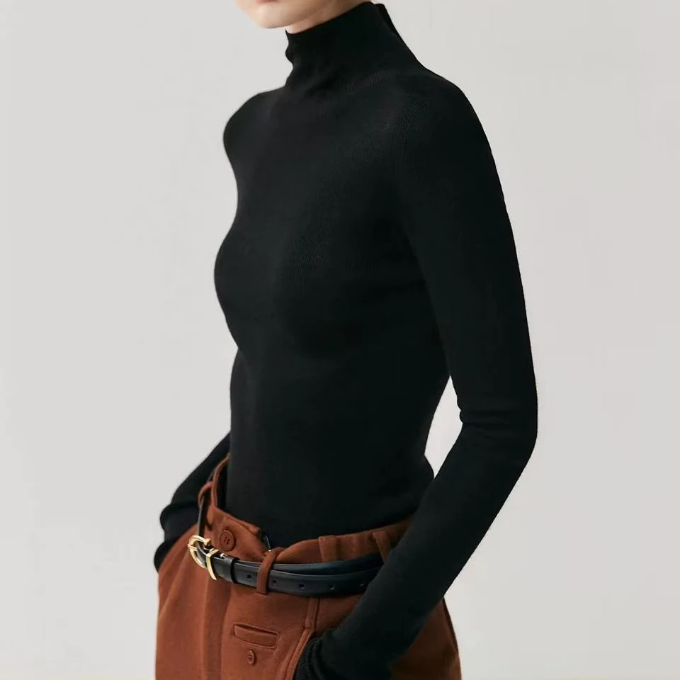 100%精纺全羊毛【100%羊毛】可机洗高领打底羊毛衫内搭女士针织衫