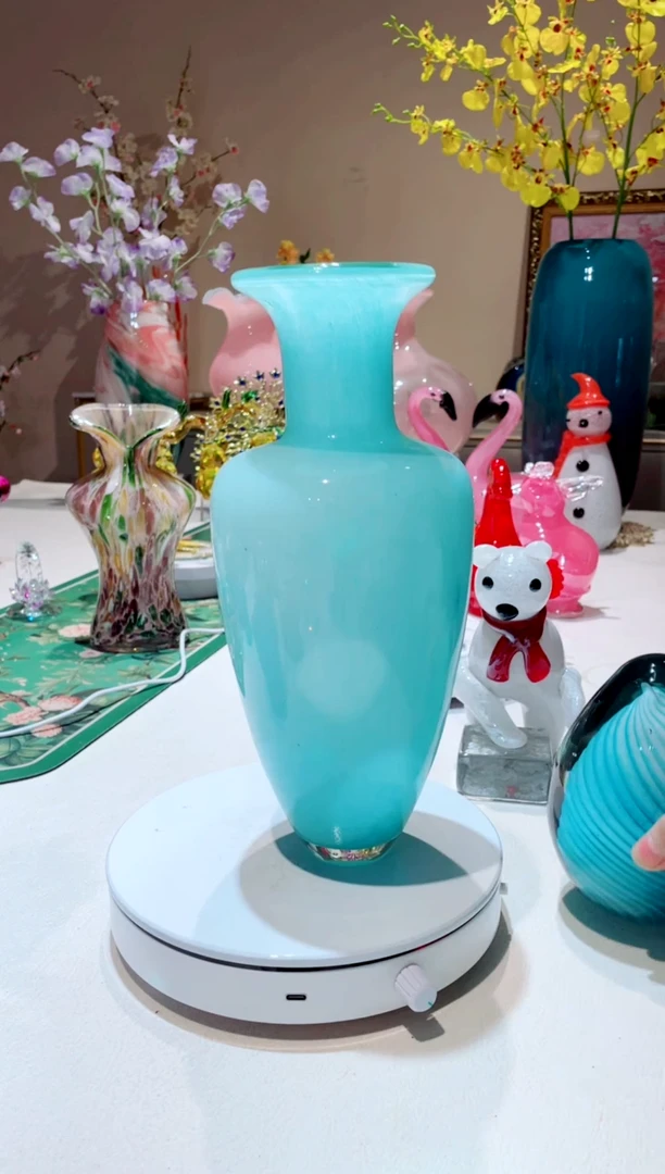 【闪购商品】琉璃手工艺品天蓝色花瓶  微瑕