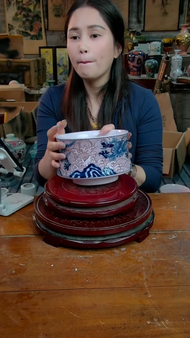 摆件景德镇陶瓷摆件稀土海浪笔洗