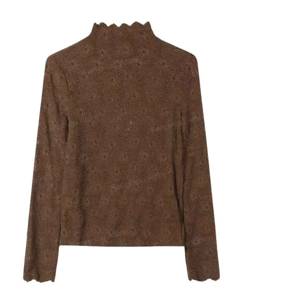 新款半高领花边长袖打底毛衣8952272