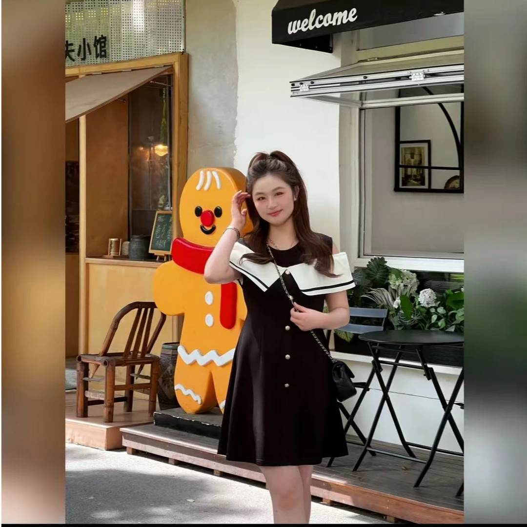 大码露肩连衣裙气质名媛风修身显瘦小个子a字裙洋气2025新高级感