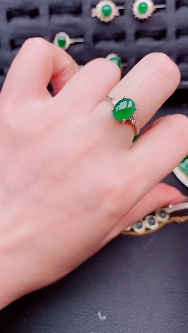 翡翠戒指银S925镶嵌天然a货翡翠352