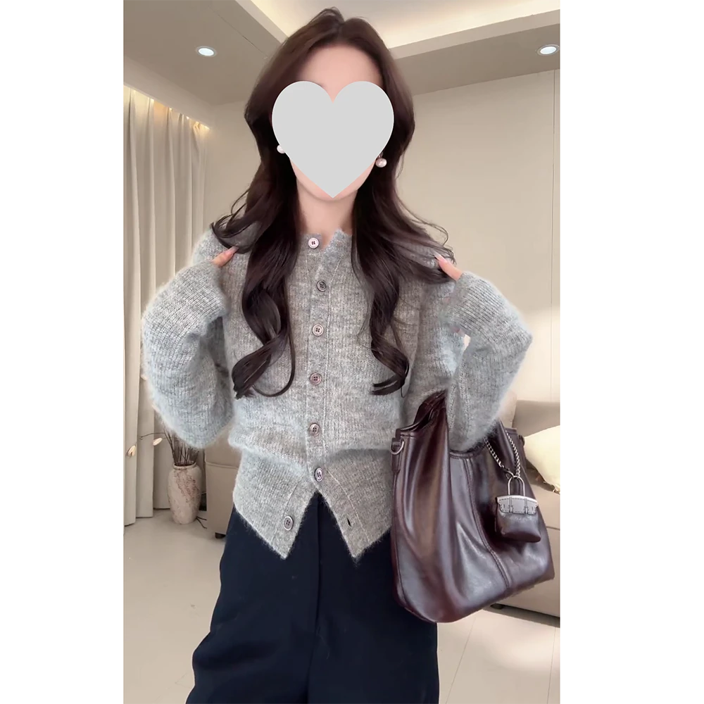 秋冬款气质轻奢长袖圆领毛衣简约休闲百搭开衫上衣C6428