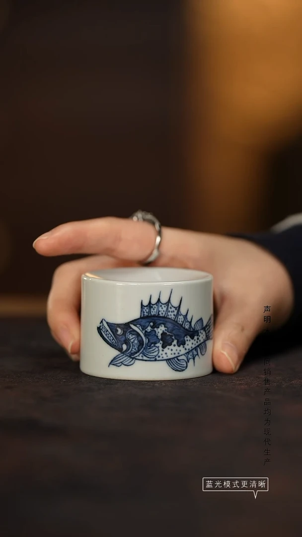 瓷片景德镇斌芬陶瓷/墩墩蓝鱼