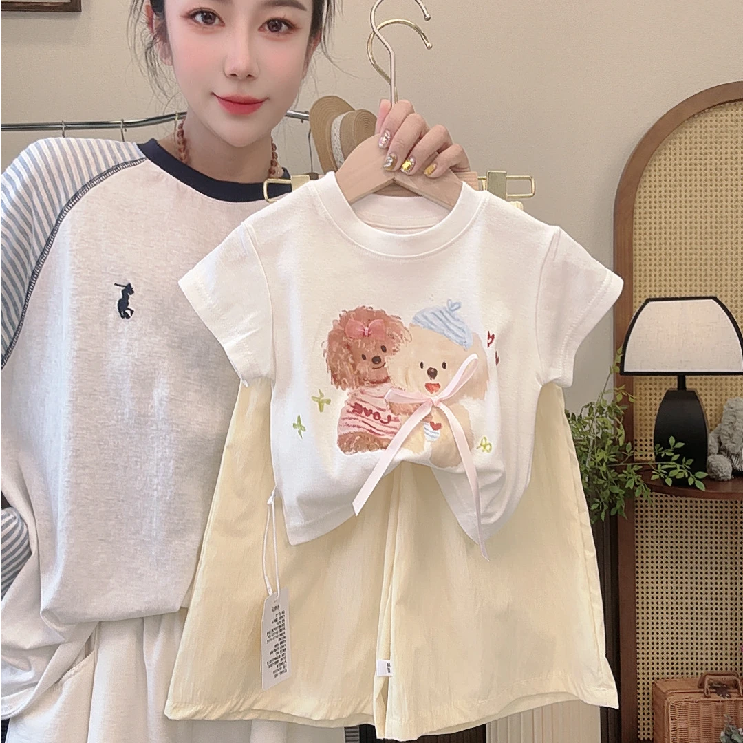 【亲子款】儿童夏季新款休闲卡通辣妹短袖长裤套装女童洋气时尚半袖